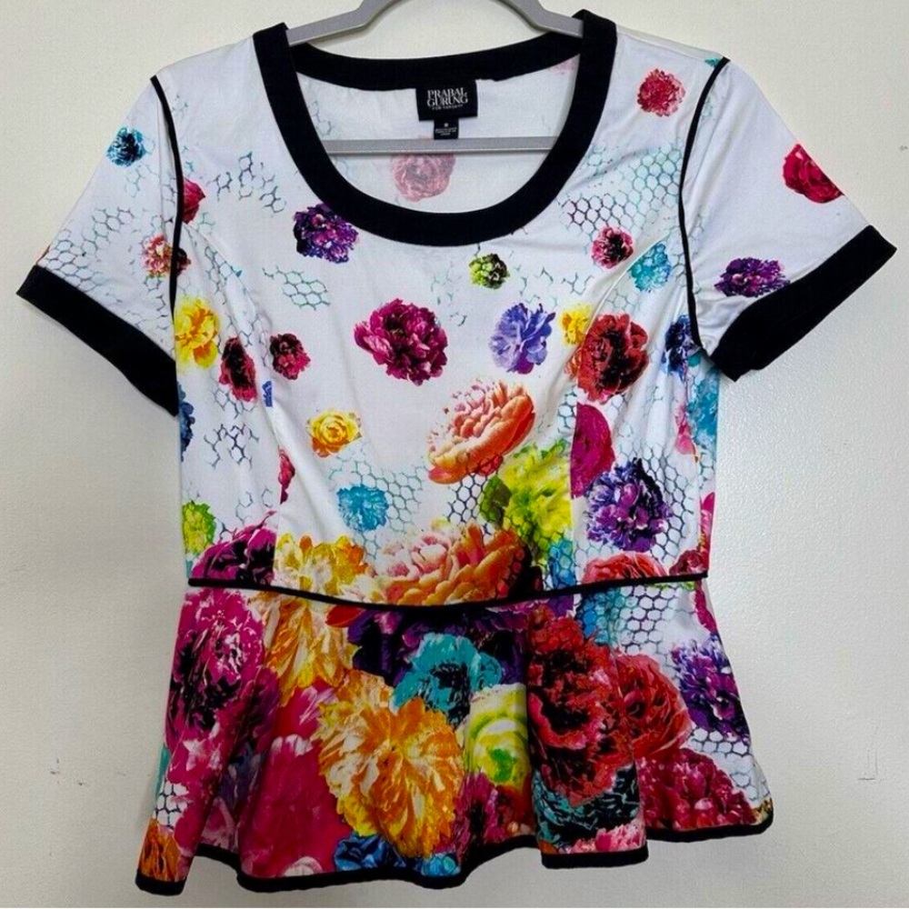Prabal Gurung for Target: Floral Crush Peplum Short Sleeve Flower Print Top:NEW!
